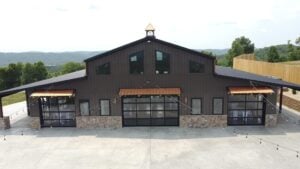 glass garage doors on restaurant or banquet hall