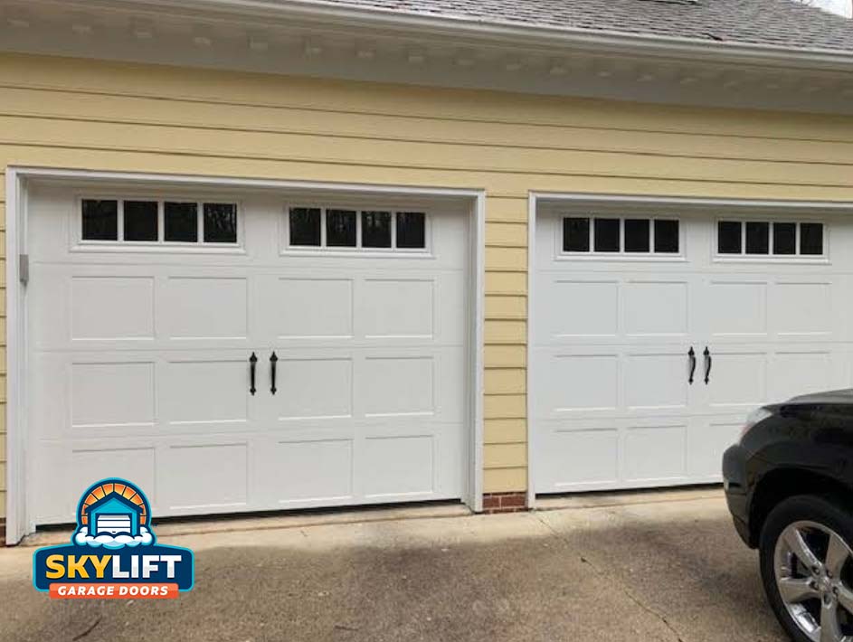 new garage door with window inserts - double bay