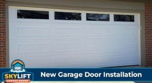 long panel garage door - white with top row of window inserts - roll up